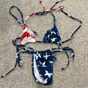 Stars & Stripes Triangle String Bikini - Red, White & Blue